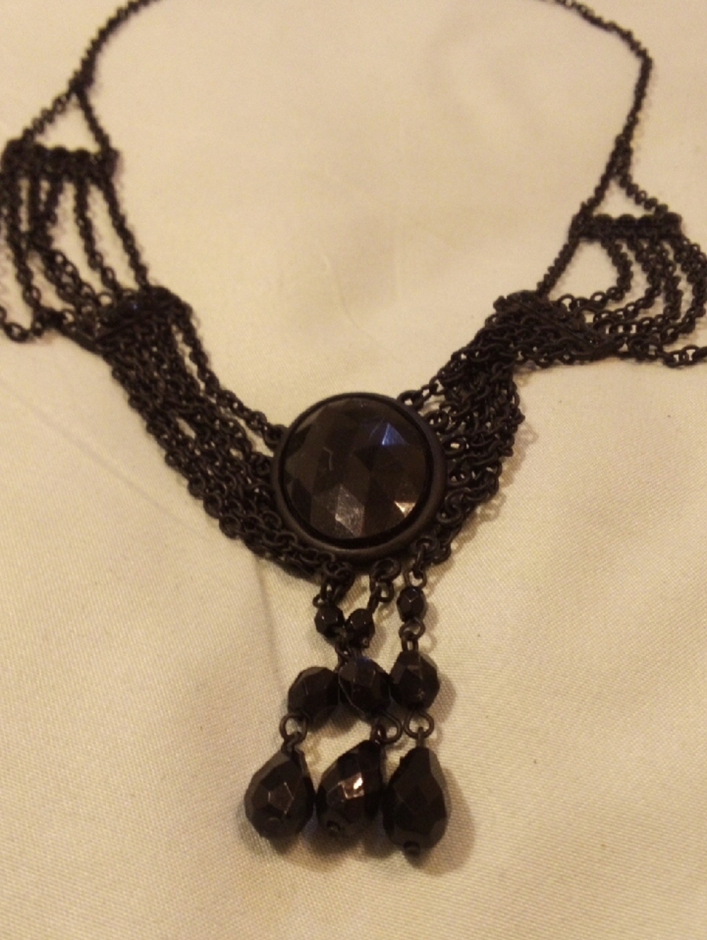 Black Statement‎ Multi-Chain Necklace with Faceted Pendant